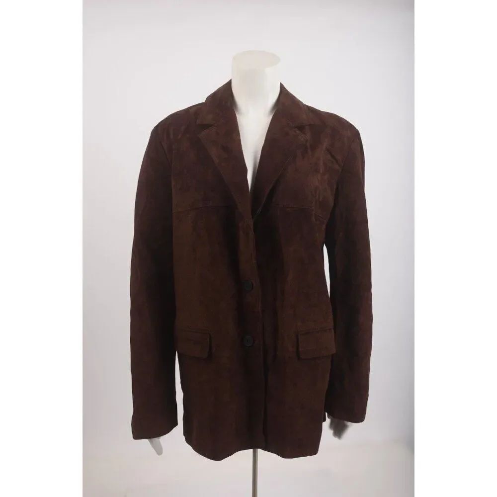 Zara ZW Collection Womans Suede Leather Blazer Jacket M Brown 4341/814 NWT